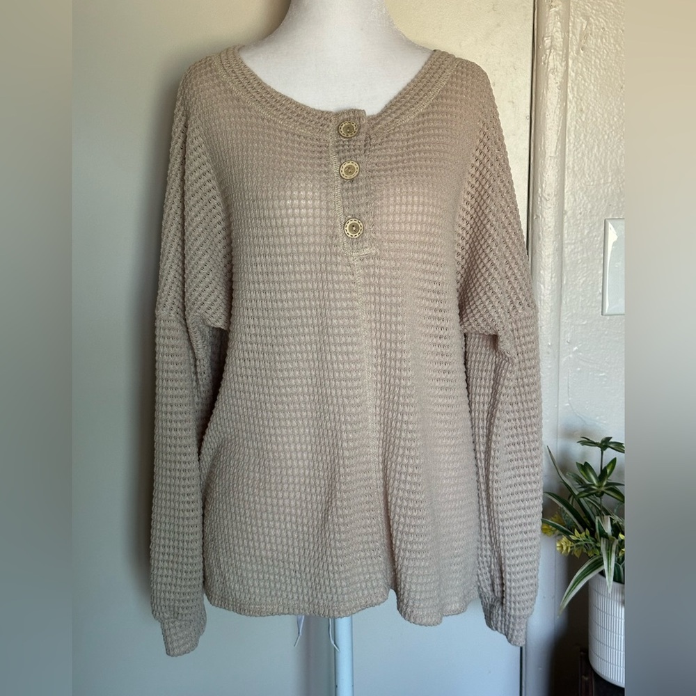 Pink Lily Taupe V-Neck Sweater women size m